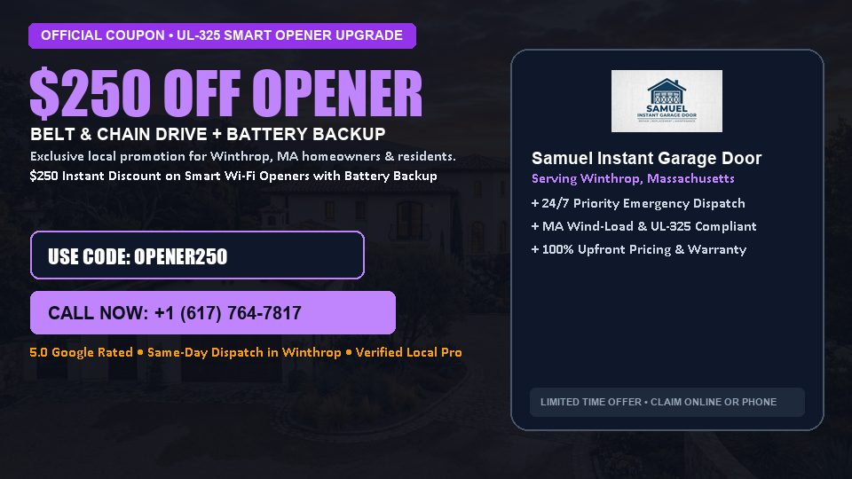$250 OFF Smart Wi-Fi Garage Door Opener Installation in Winthrop, MA - Samuel Instant Garage Door