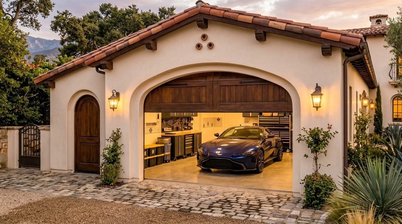 Samuel Instant Garage Door Garage Door Gliding Open Revealing Warm Illuminated Interior